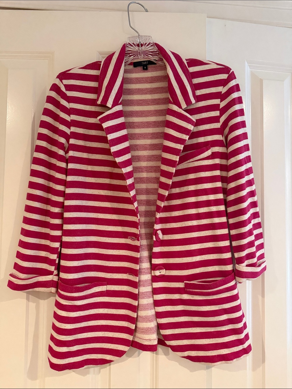 Tart Pink and White Striped Blazer